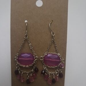 New! Elegant Pink and Gold Dangle Earrings